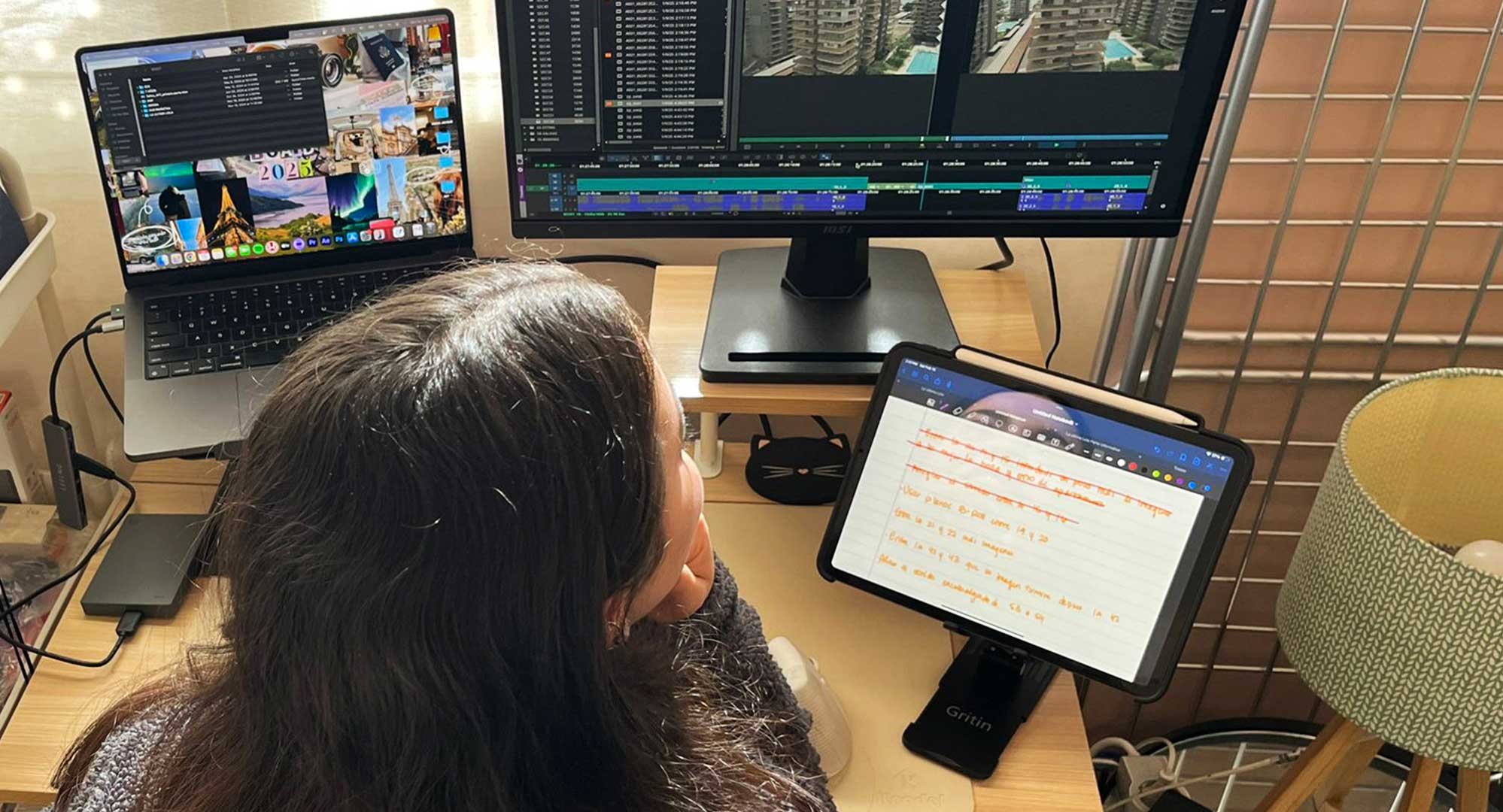 Valeria, alumna de montaje cinematografico trabajando en su primer largomatraje